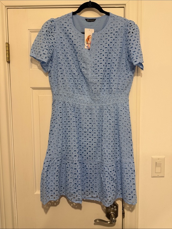 PrettyGarden Dresses & Skirts - Light Blue Eyelet Mini Dress with Short Sleeves by Unknown Brand